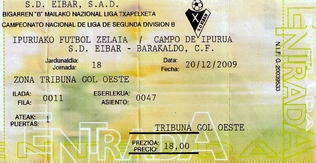 Eibar Barakaldo CF Ipurua entrada 2009