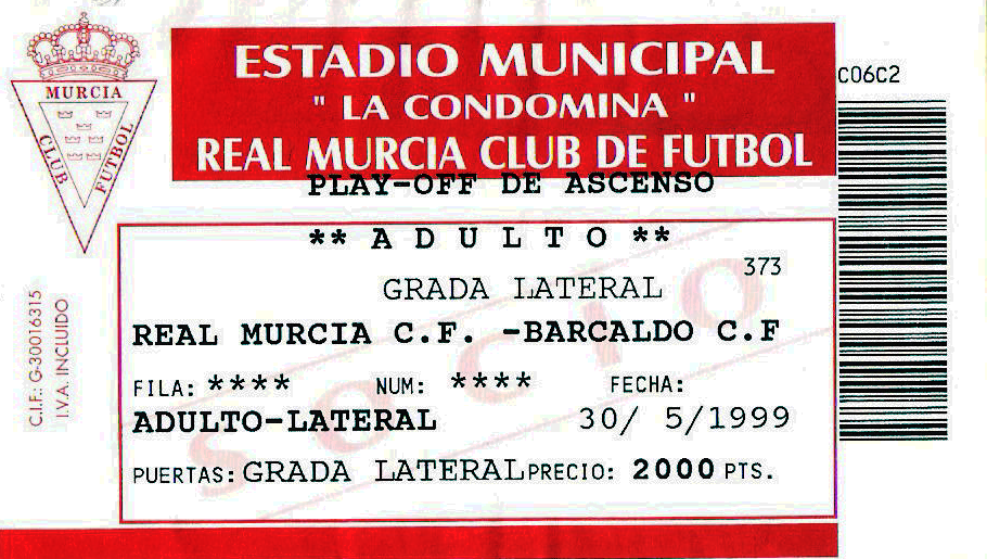 Murcia Barakaldo CF La condomina entrada 1999